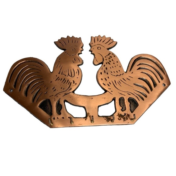Copper Roosters Key Holder Vintage 1997 Mark on Back Measurements Shown in Photo - Picture 1 of 8